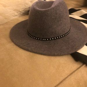 Gray Fedora Hat with black studded trim